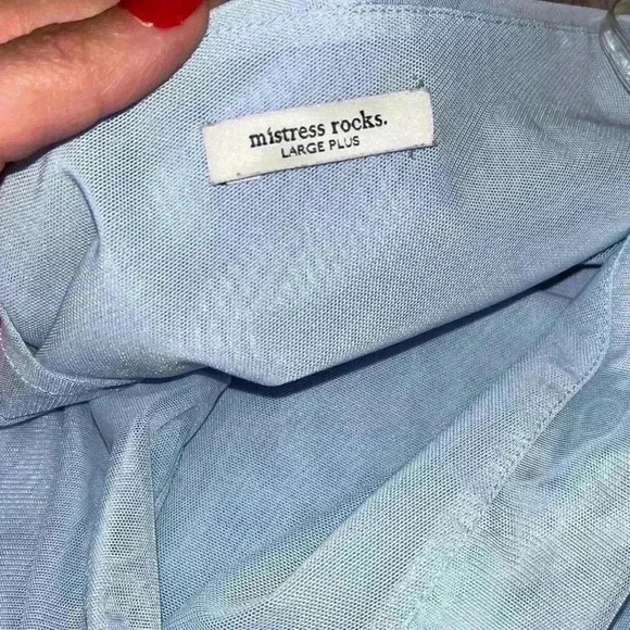 Mistress Rocks Hazy Blue Asymmetric Cutout Dress in Blue size large plus - Picture 8 of 10